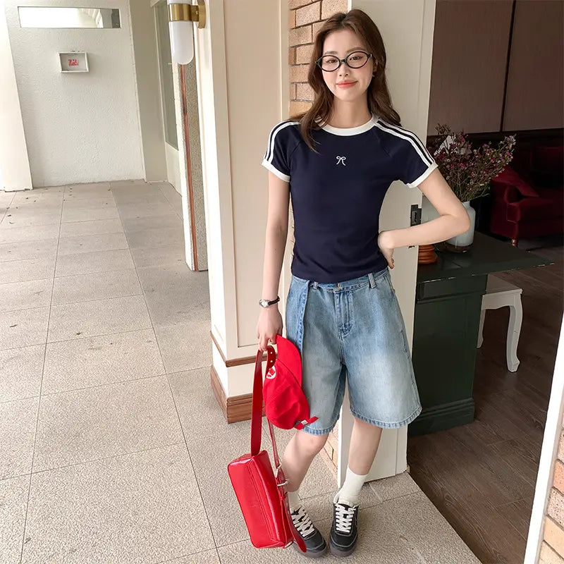 Camiseta Estilo Retro Con Rayas