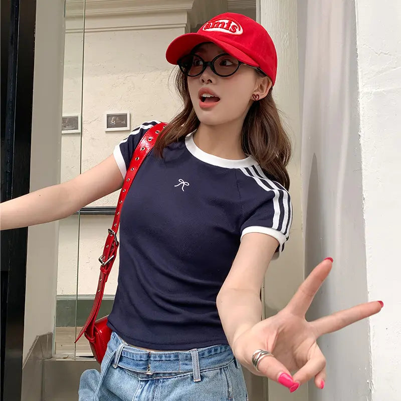 Camiseta Estilo Retro Con Rayas