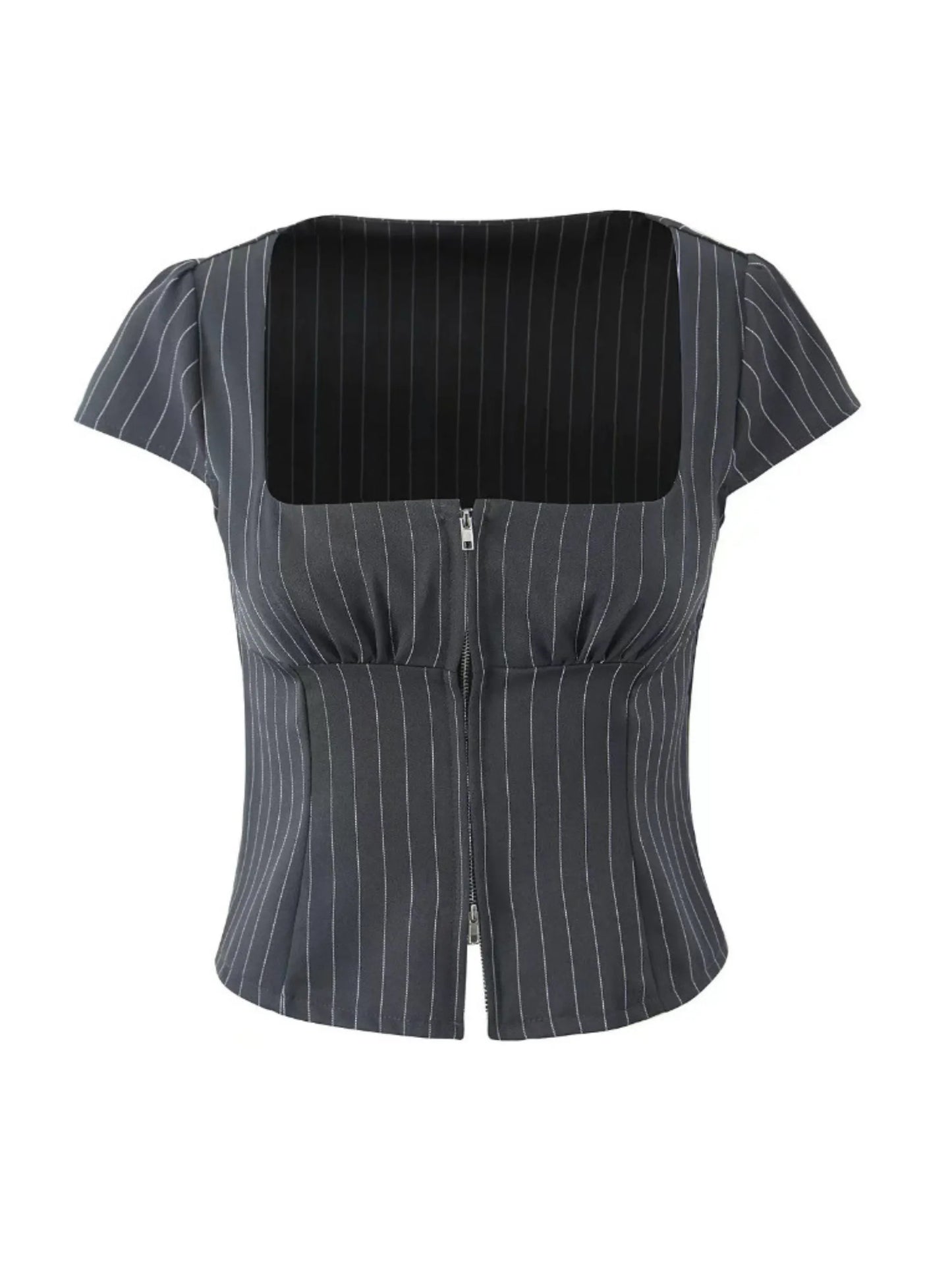 Top Rayado con Doble Cierre – Cuello Cuadrado
